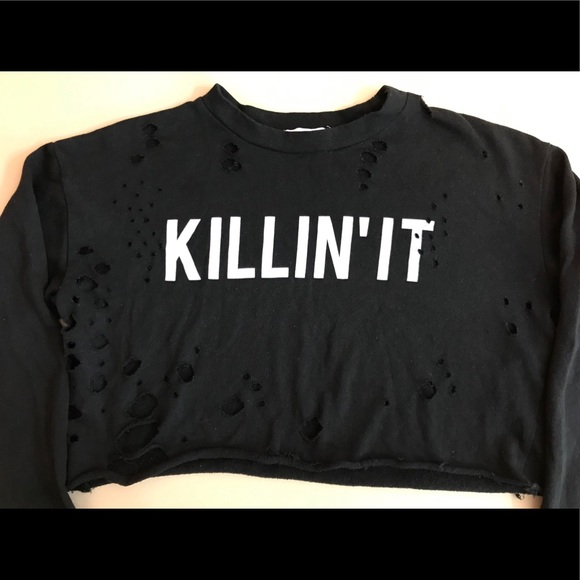 KILLIN’IT  Crop Black Ripped off Sweater - Picture 7 of 7